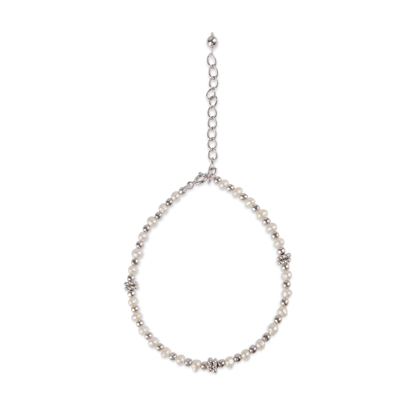 Pearl beaded silver bracelet