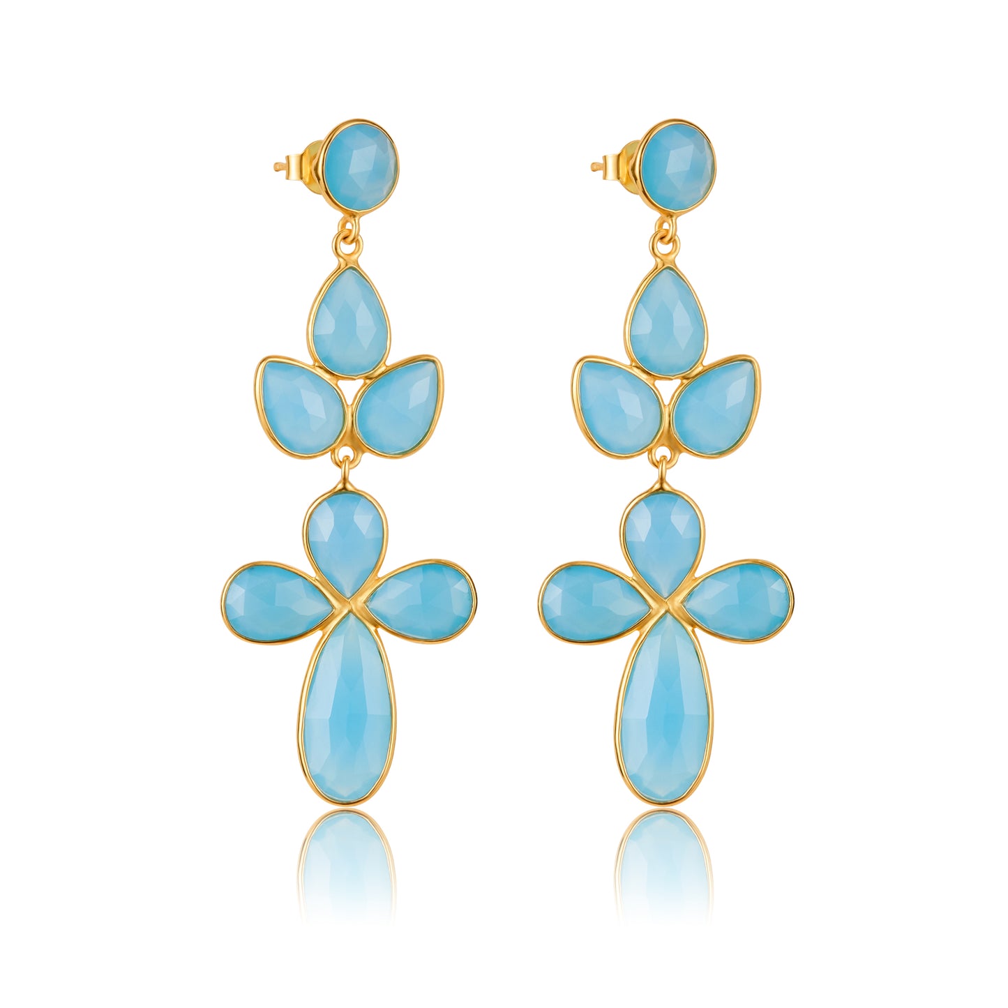 Azure Bloom blue chalcedony briolette earrings
