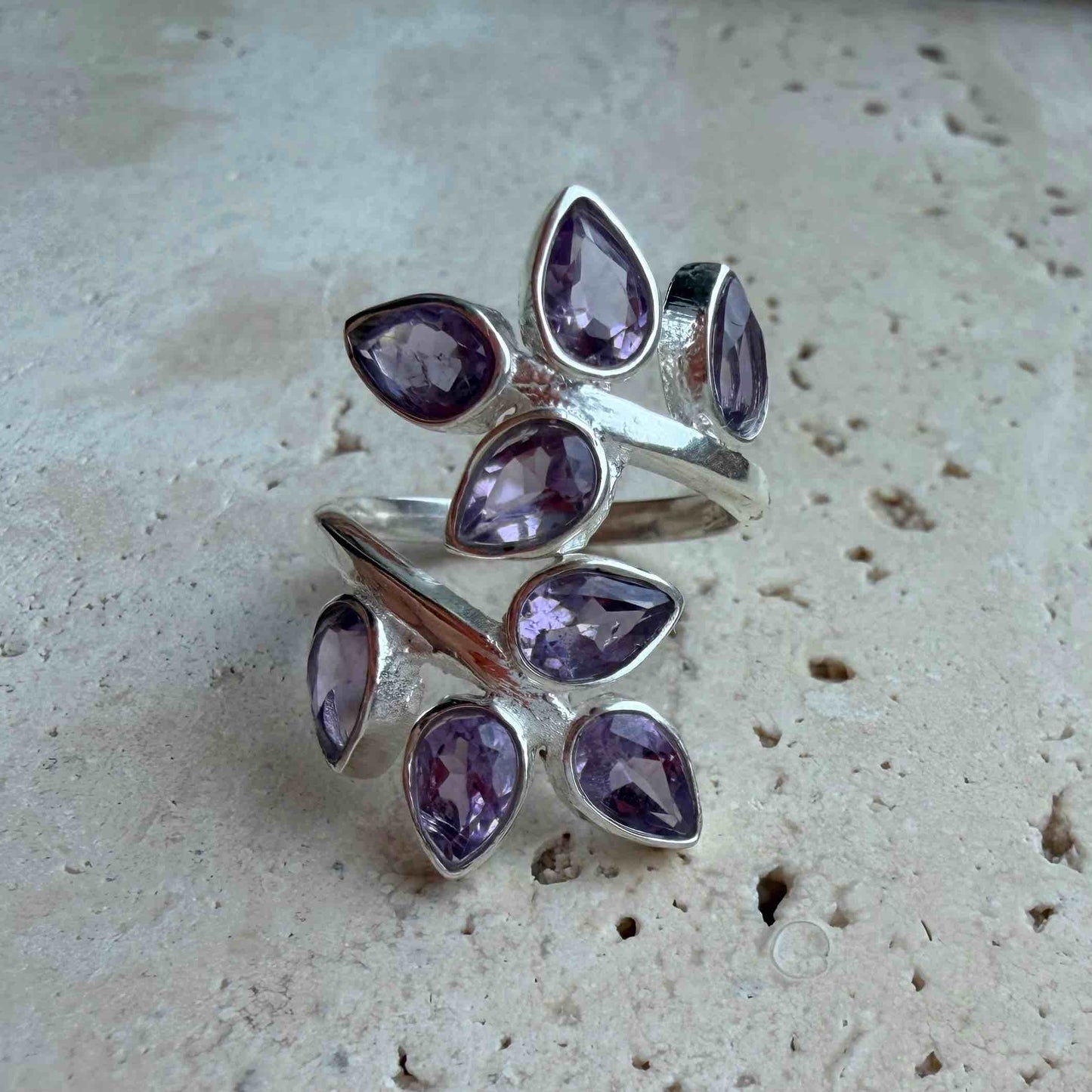 Amethyst resizeable sterling silver ring