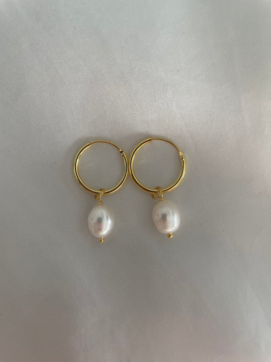 Gold plated sterling silver detachable pearl hoop earrings