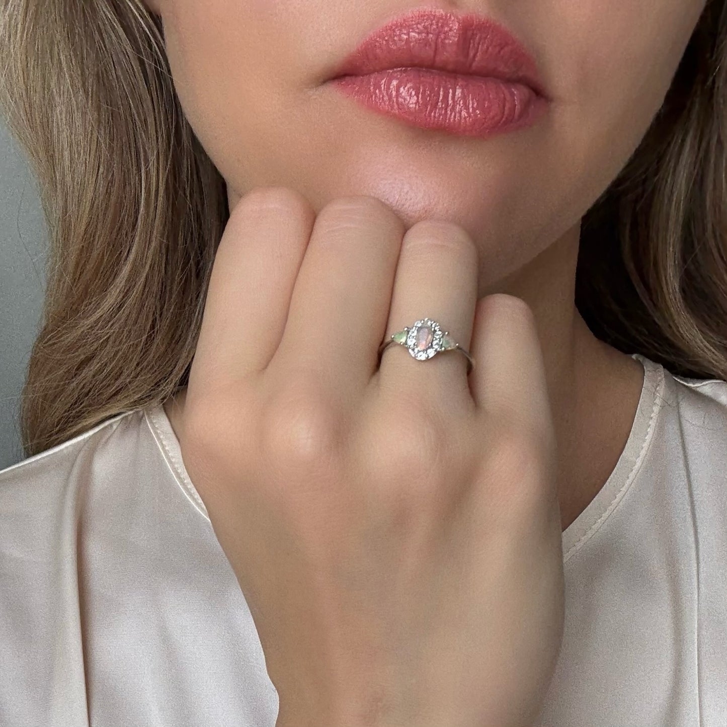 Ethiopian opal and topaz silver ring