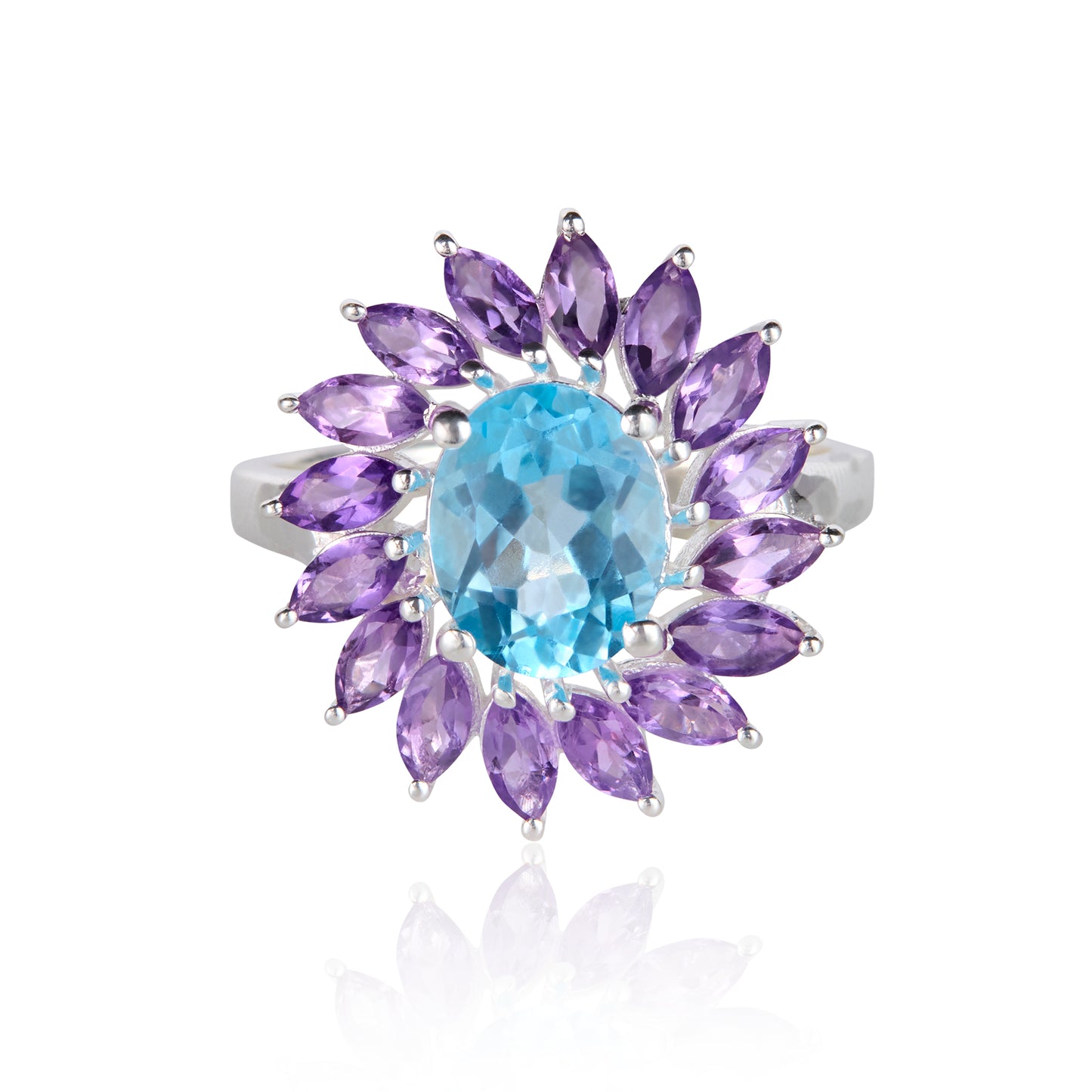 Amethyst and topaz silver ring