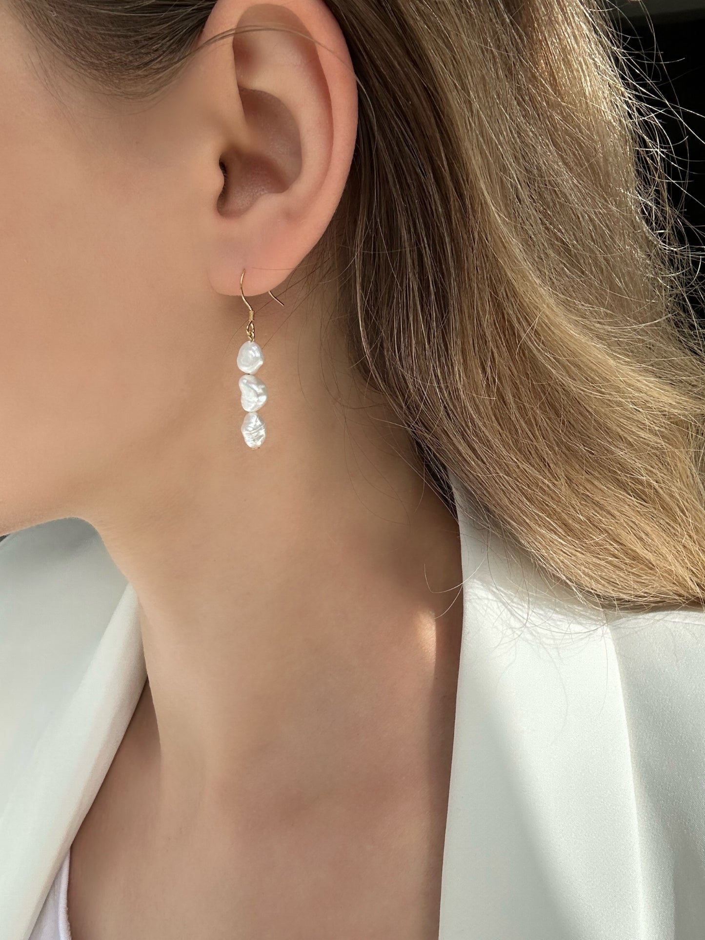 Three baroque pearl sterling silver drop hook earrings