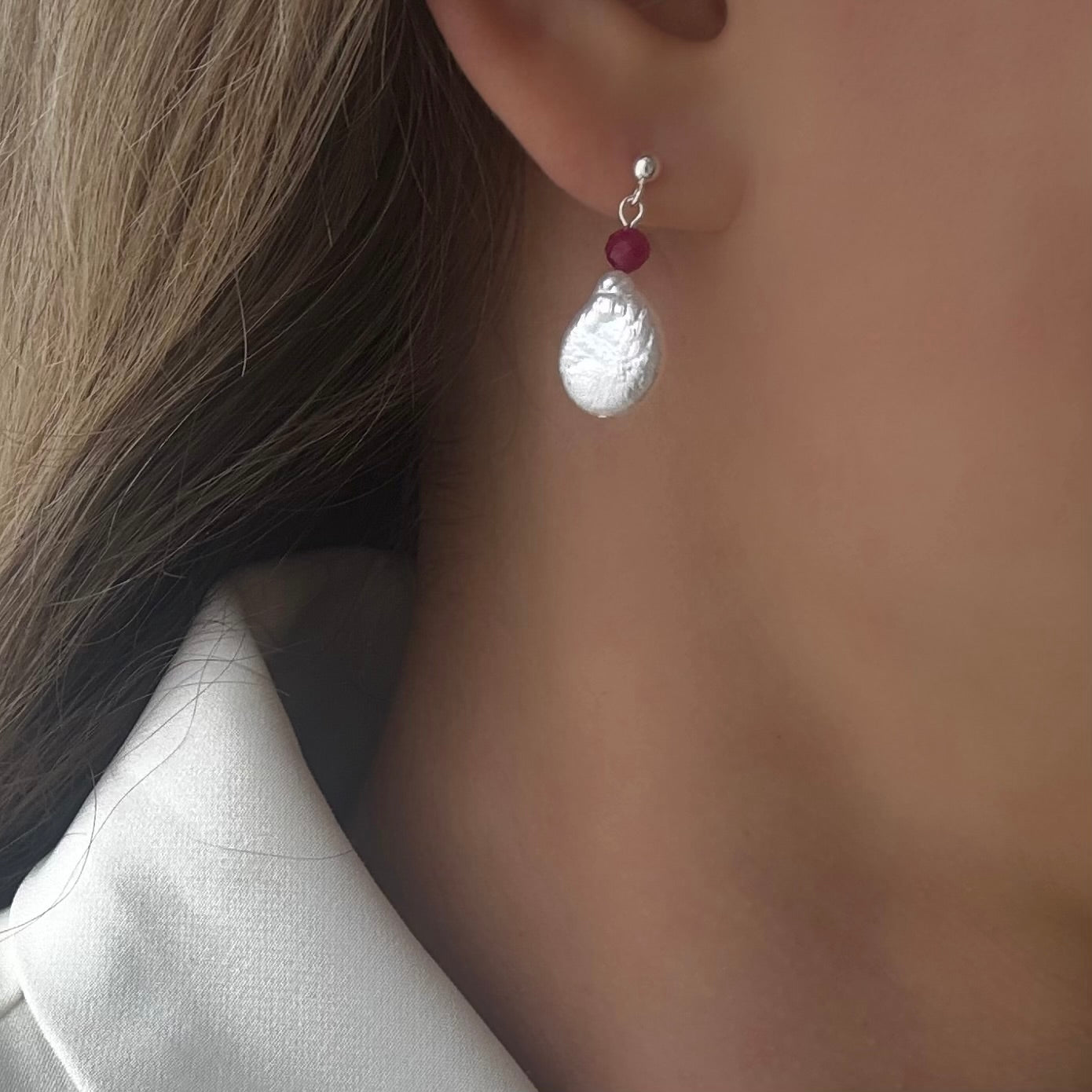 Ruby Glow silver earrings