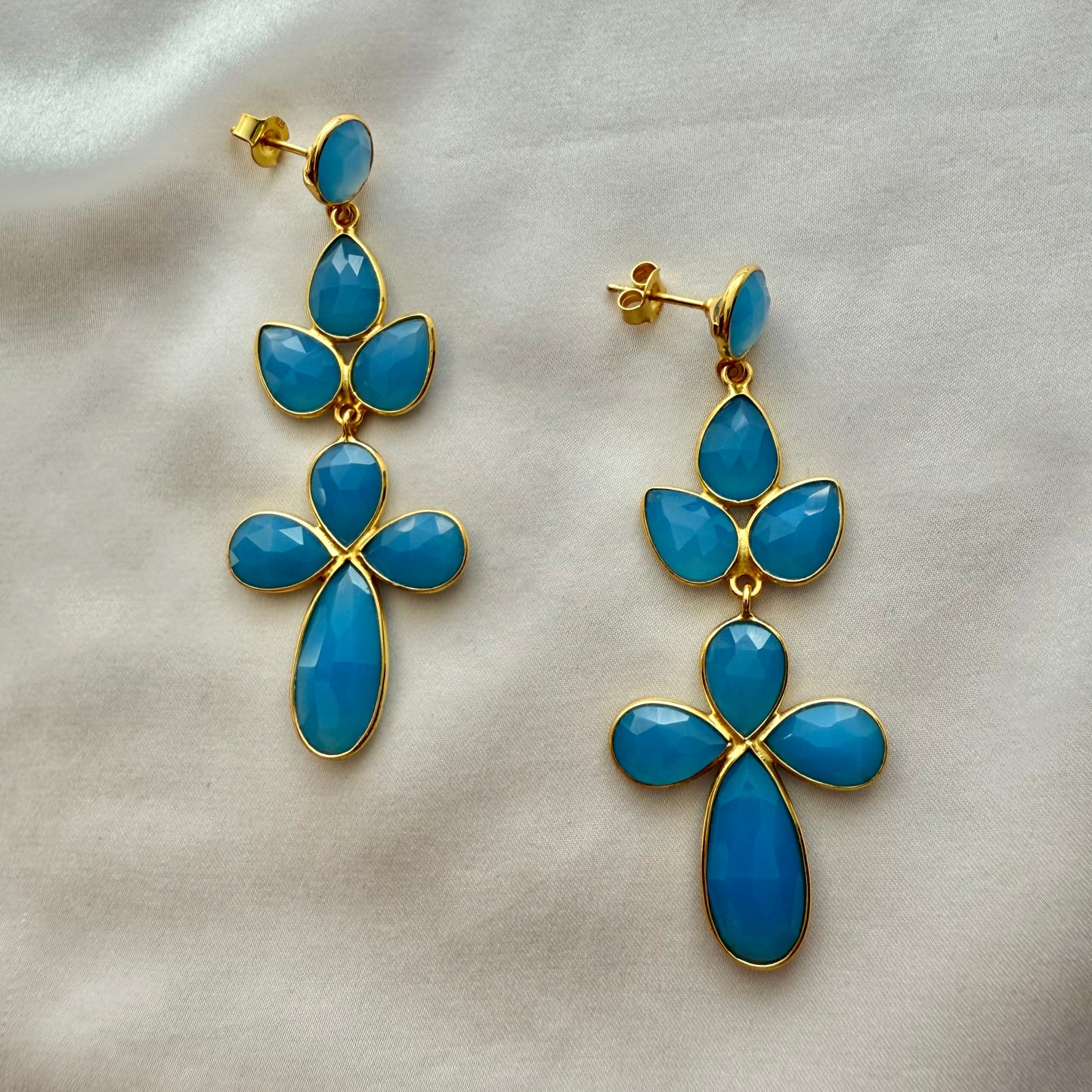 Azure Bloom blue chalcedony briolette earrings