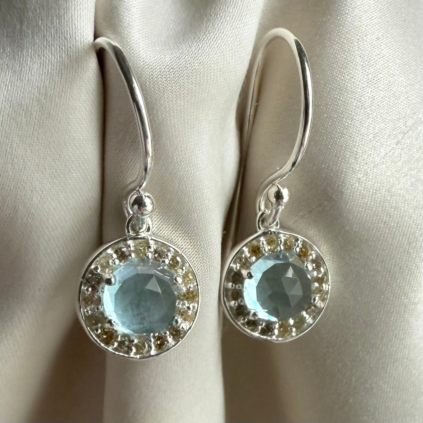 Diamond halo topaz earrings