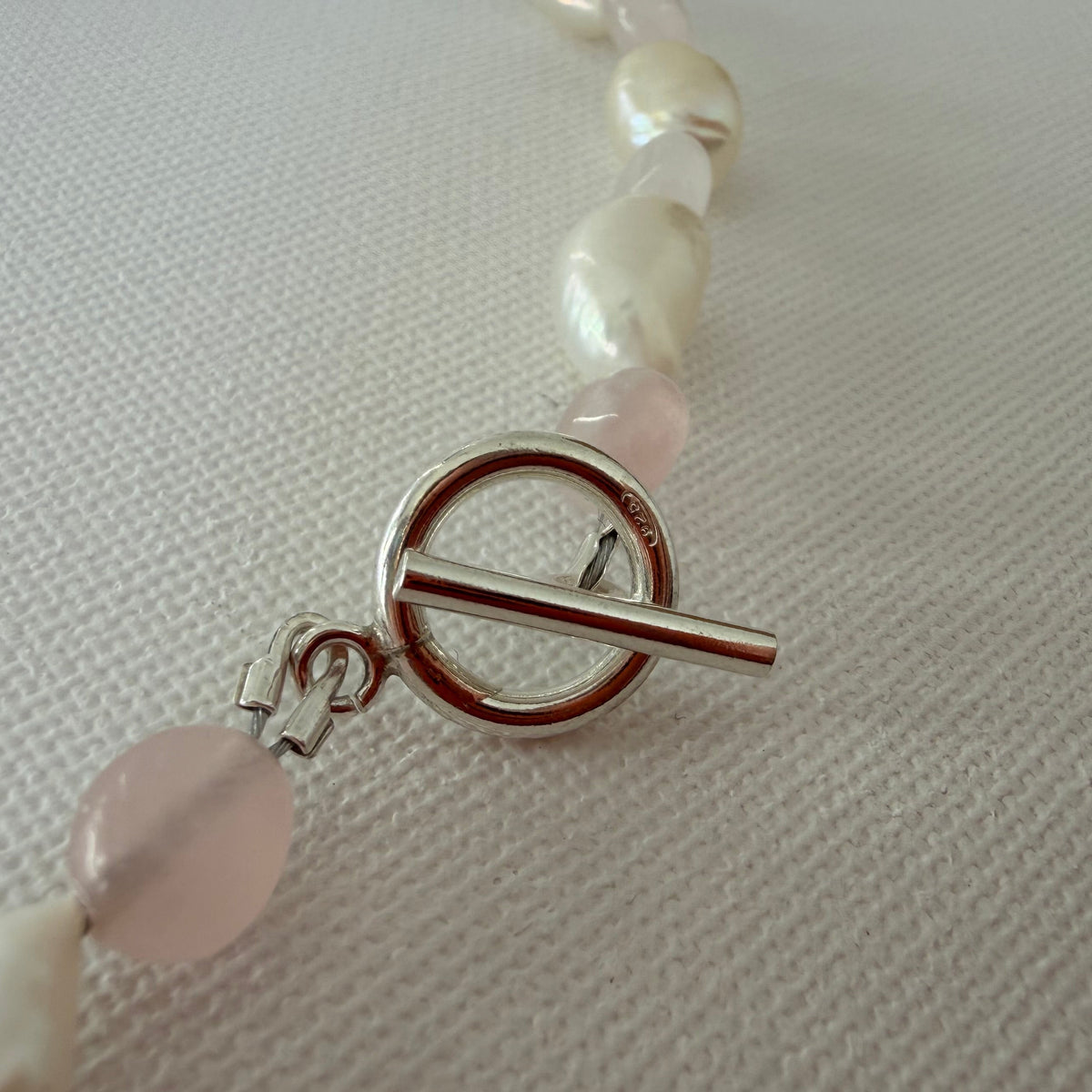 Freshwater pearl and rose quartz sterling silver necklace
