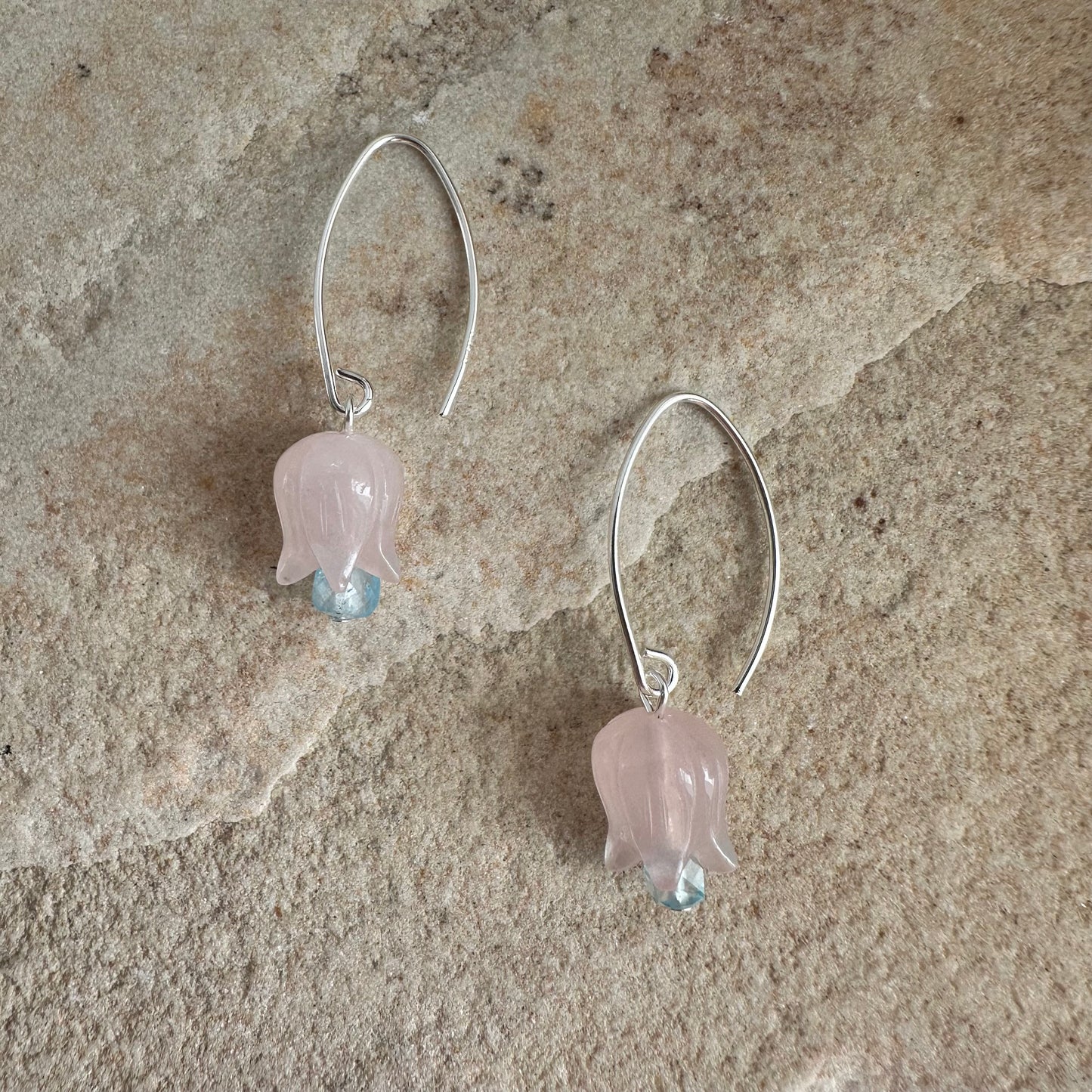 Rose quartz and topaz tulip earrings
