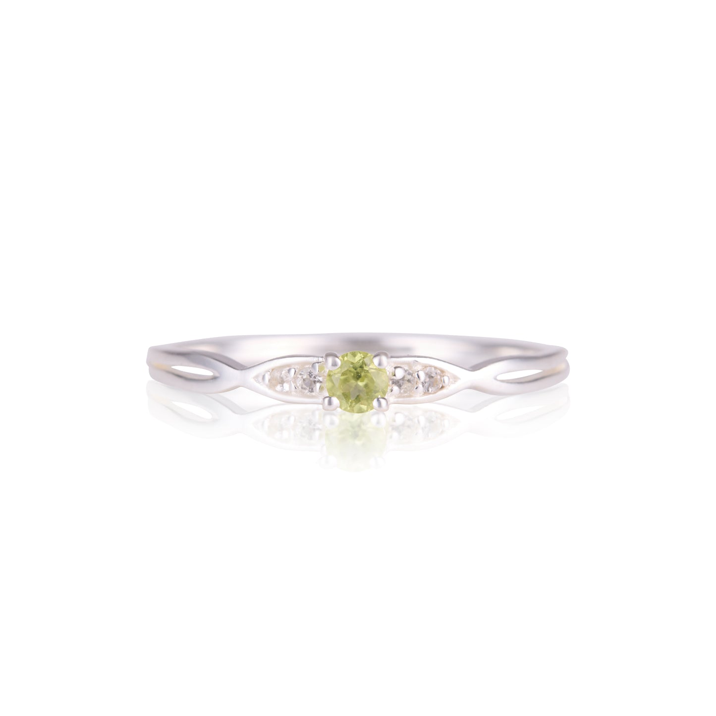 Peridot and white topaz silver ring