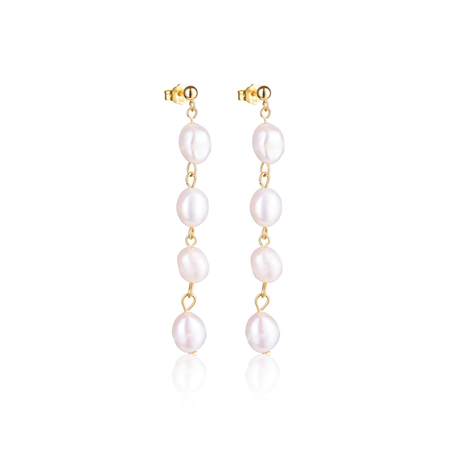 Long drop baroque pearl stud earrings