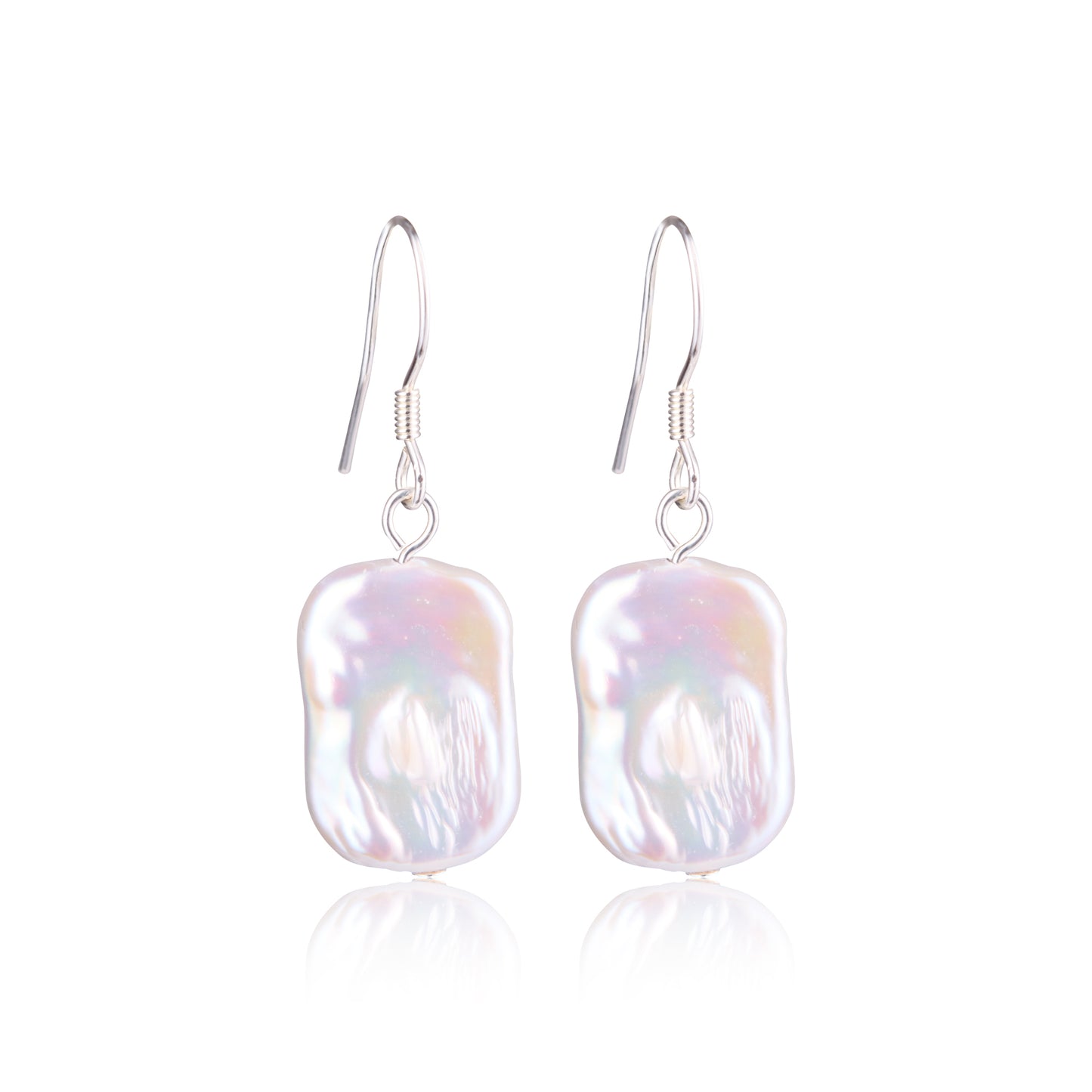 Rectangular pearl silver earrings
