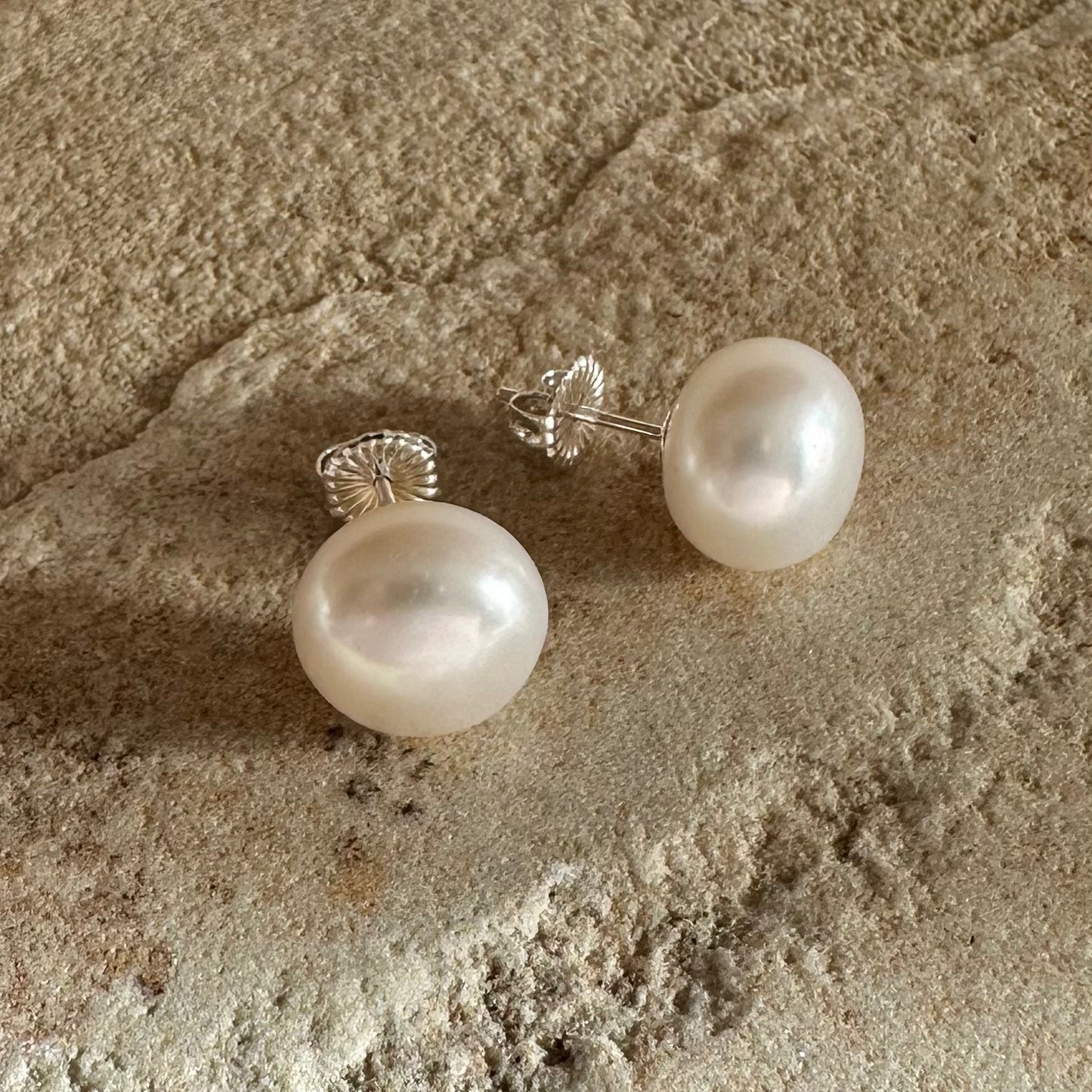 Large sterling silver pearl stud earrings