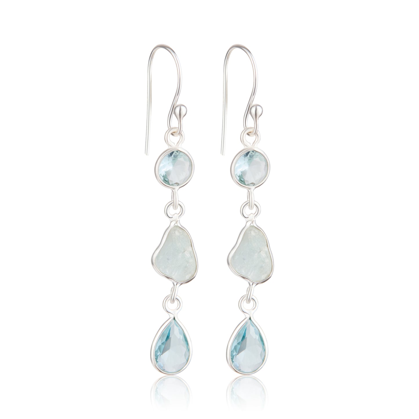Long blue topaz sterling silver earrings