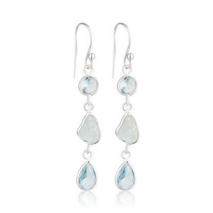 Long blue topaz sterling silver earrings