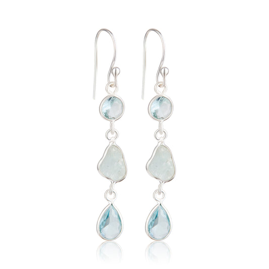 Long blue topaz sterling silver earrings