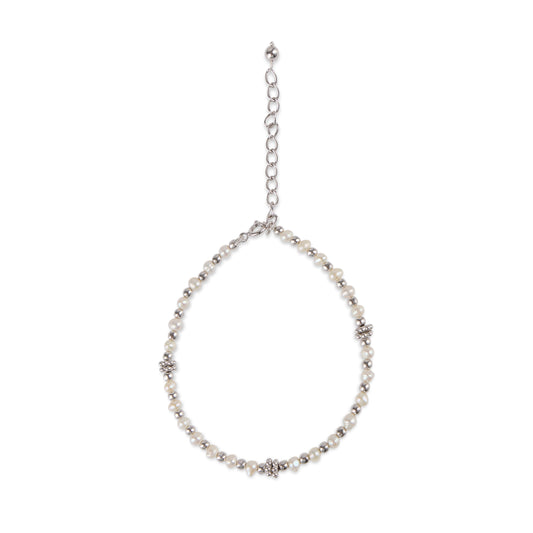 Pearl beaded silver bracelet