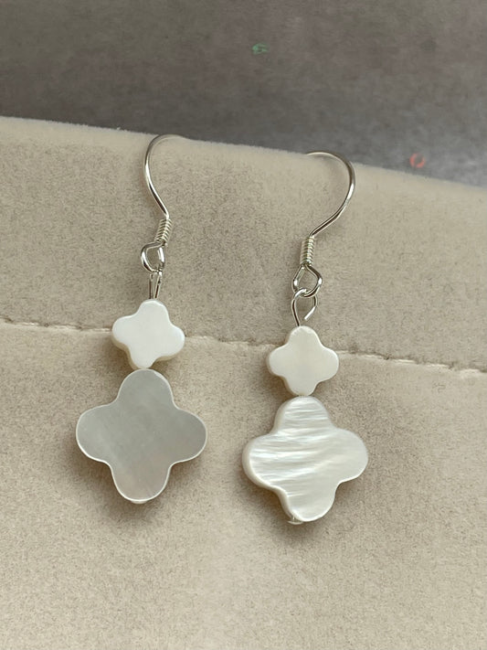 Mother of pearl double clover hook earrings