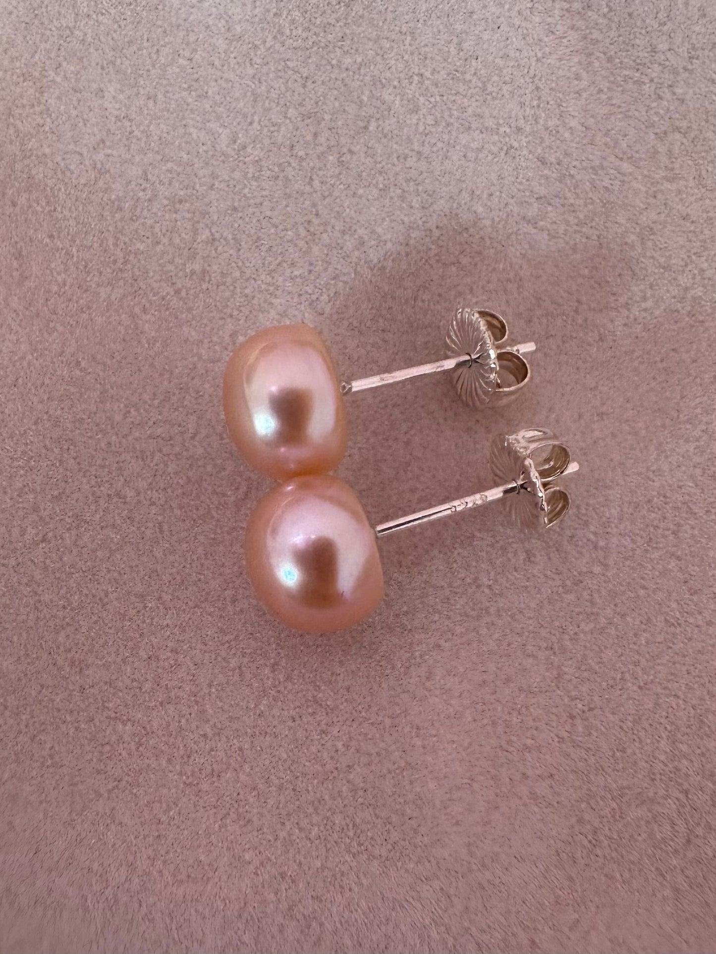 Orange pearl sterling silver stud earrings