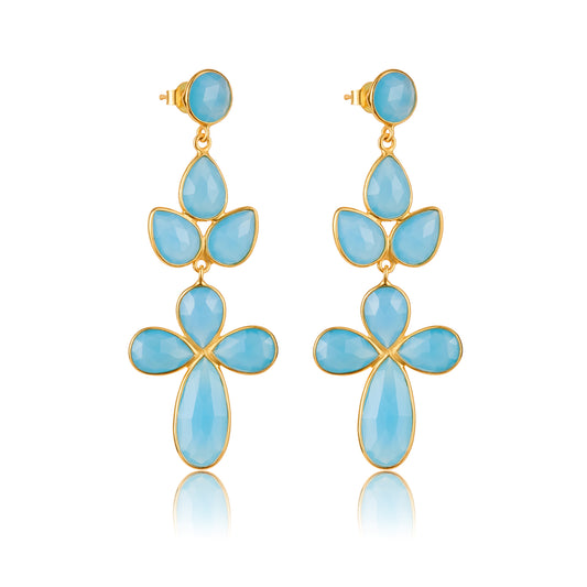 Azure Bloom blue chalcedony briolette earrings