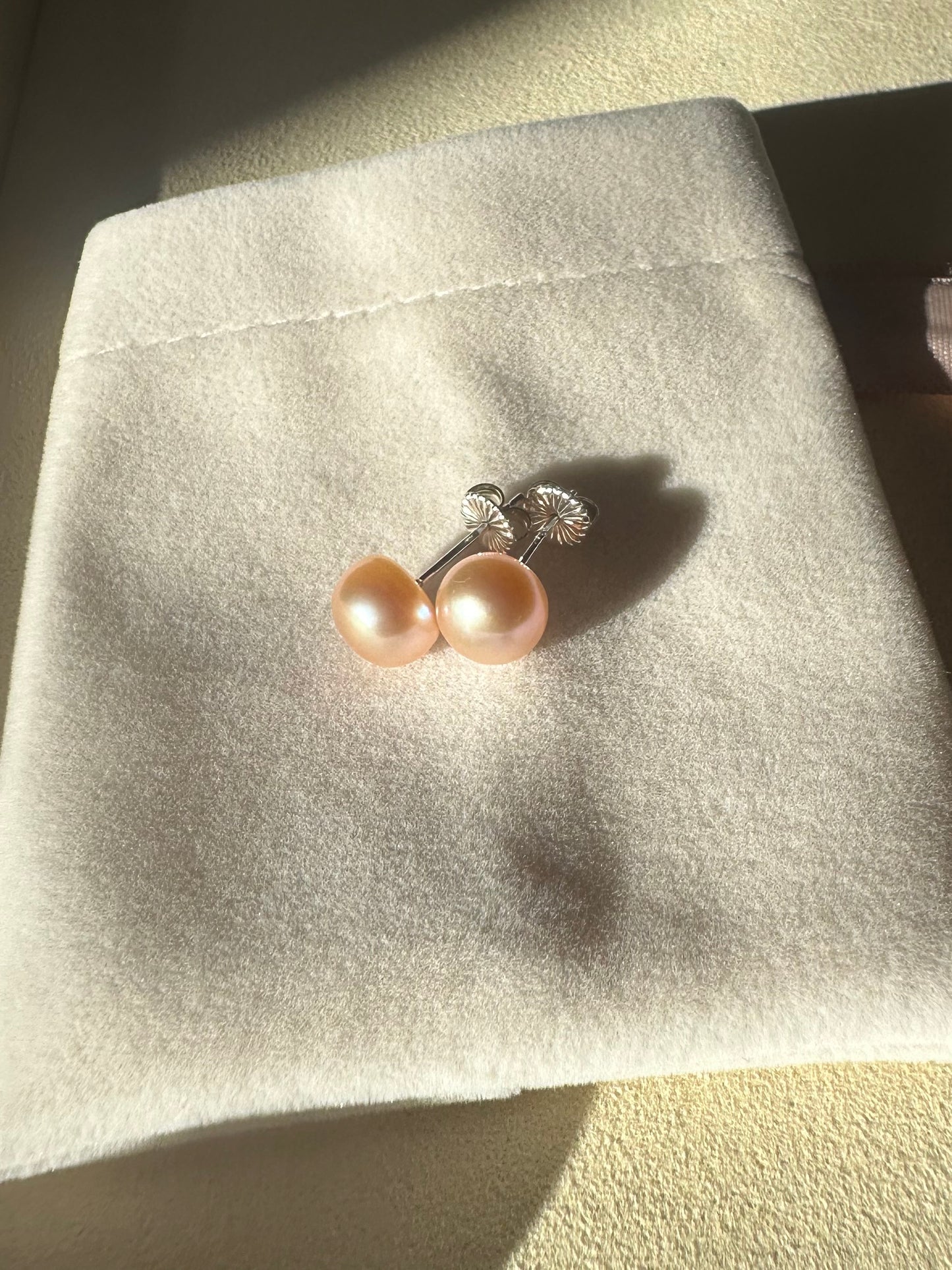 Orange pearl sterling silver stud earrings