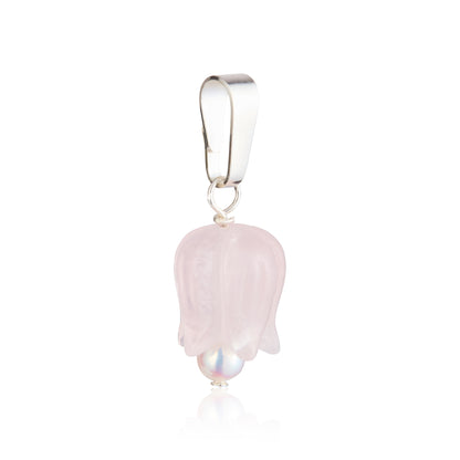 Rose quartz and pearl tulip pendant