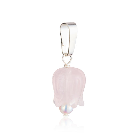 Rose quartz and pearl tulip pendant
