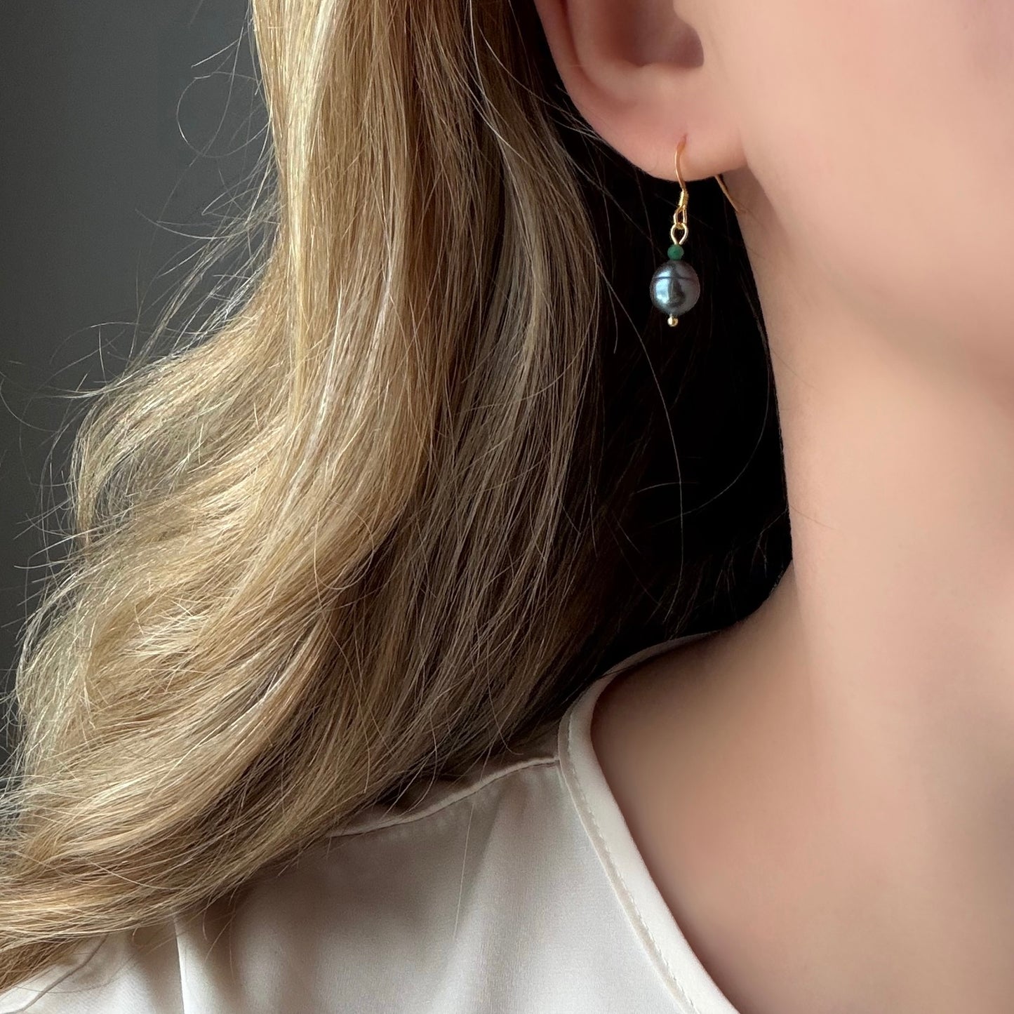 Gold vermeil sterling silver freshwater pearl and emerald earrings