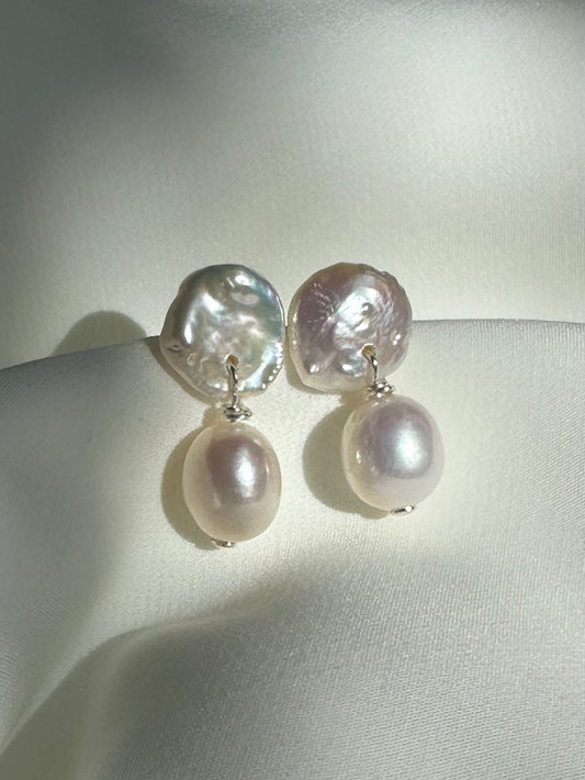 Double pearl stud earrings