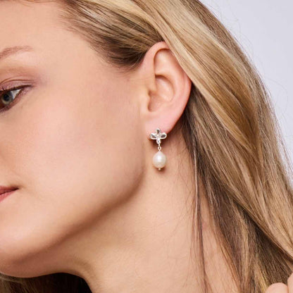 Freshwater pearl and topaz sterling silver earrings