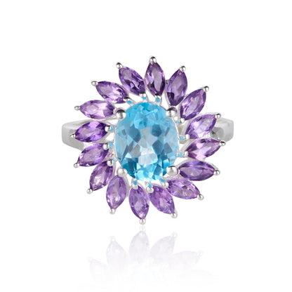 Amethyst and topaz silver ring
