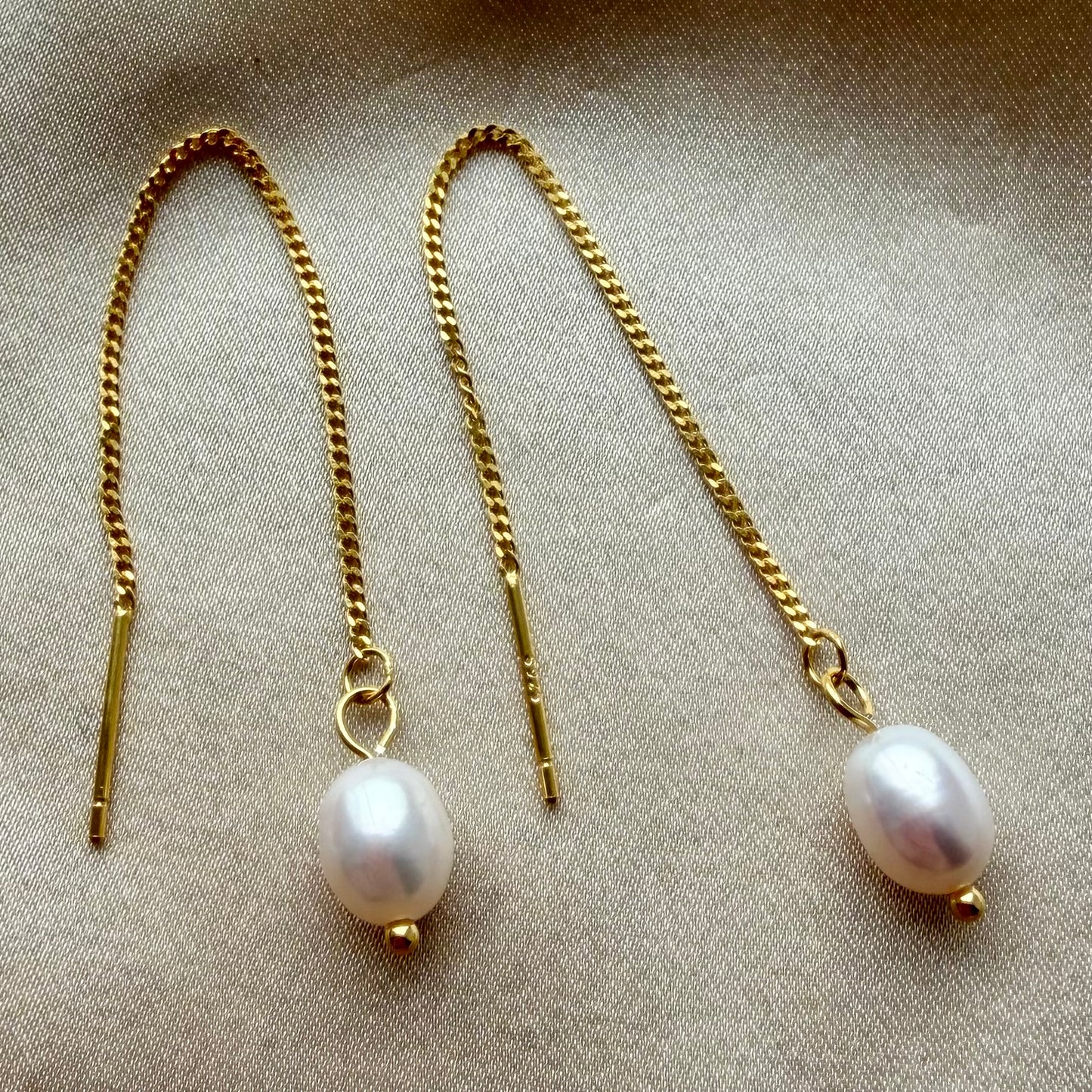 Gold Plated Sterling Silver Freshwater Pearl Threader Earrings