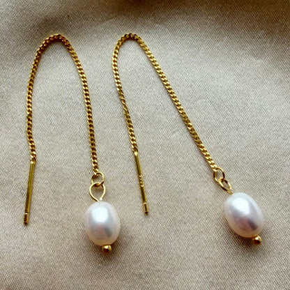 Gold Plated Sterling Silver Freshwater Pearl Threader Earrings