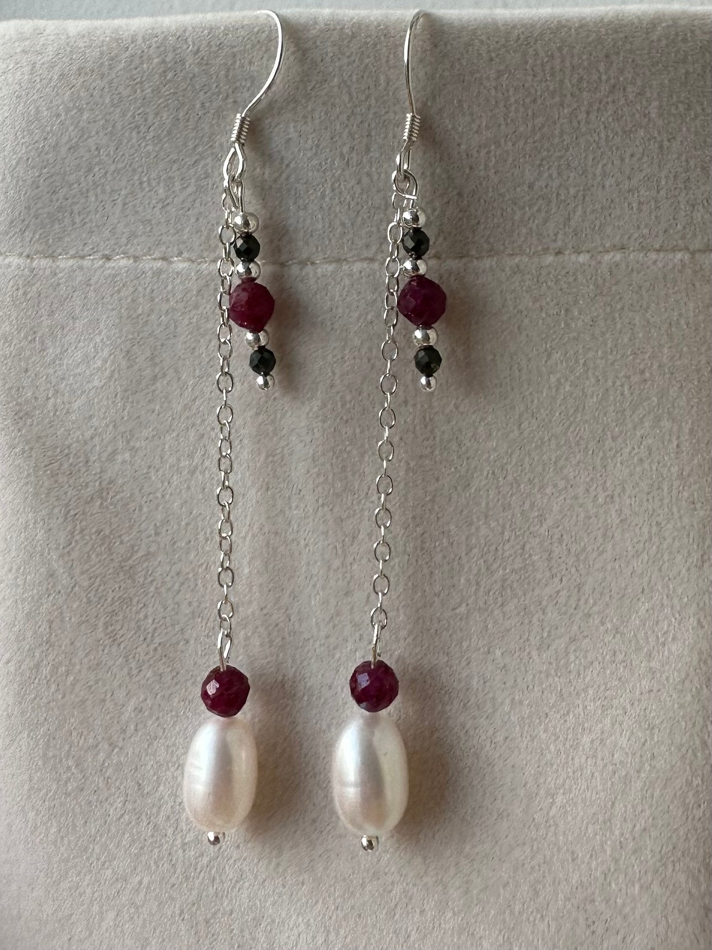 Pearl, ruby and pyrite gemstone earrings and necklace set