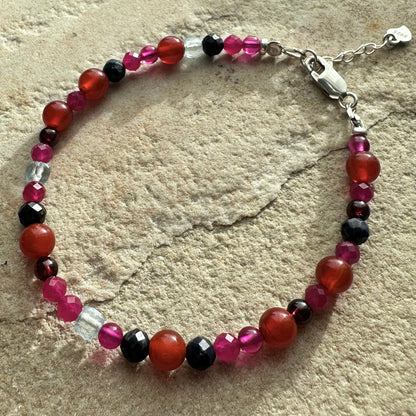 Ruby, garnet, sapphire, topaz and red agate bracelet