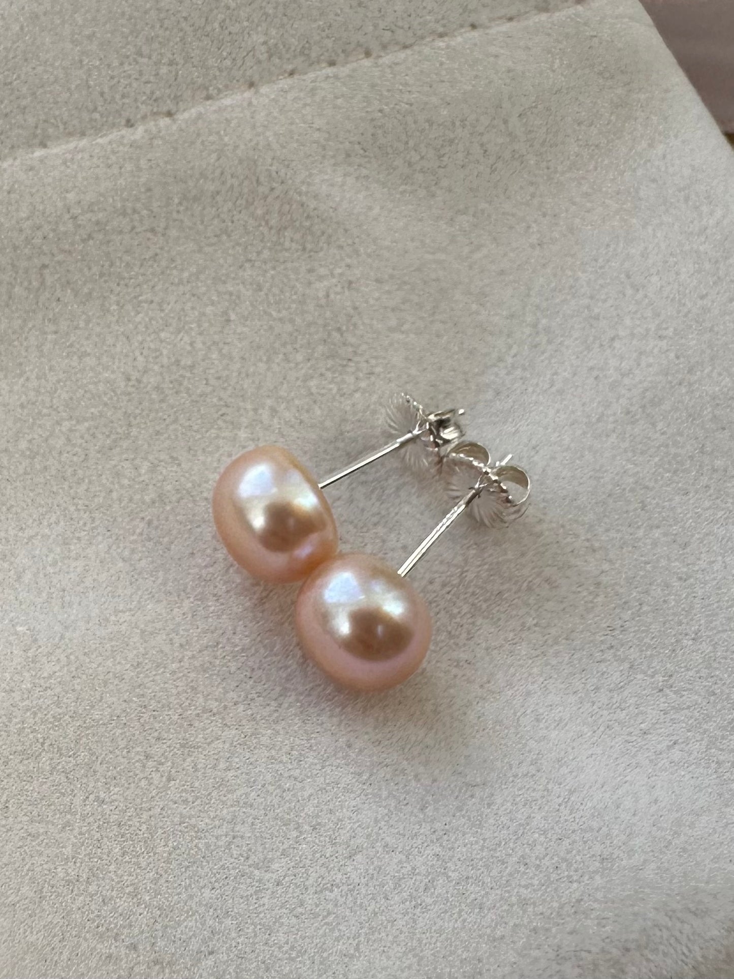 Orange pearl sterling silver stud earrings