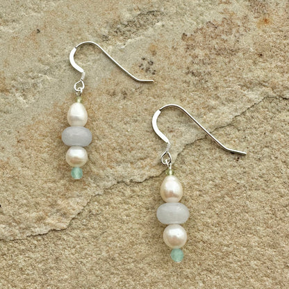 Azure pearl, topaz and amazonite earrings