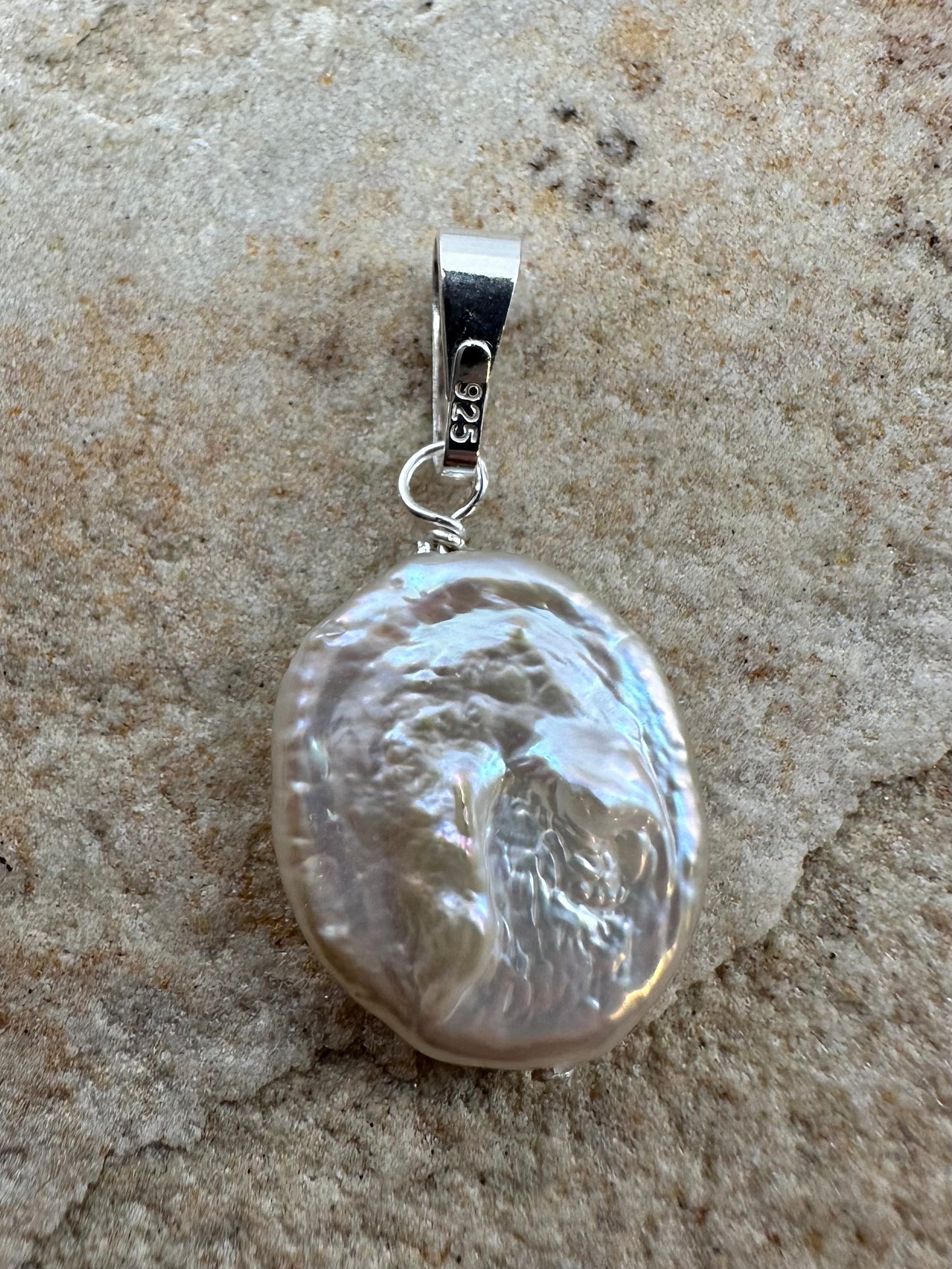 Oval silver keshi pearl pendant