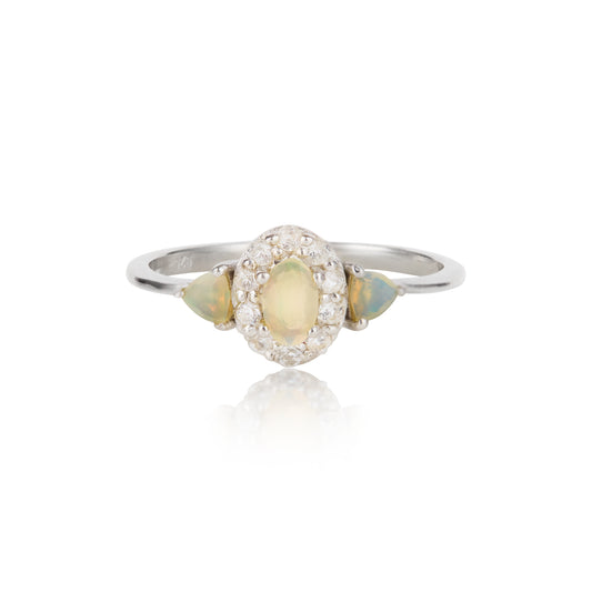 Ethiopian opal and topaz silver ring