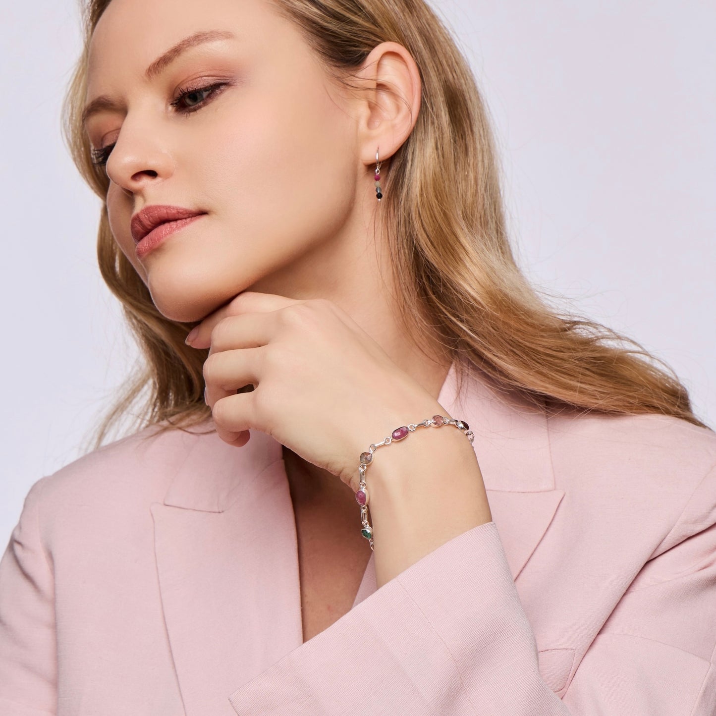 Multi-tourmaline sterling silver bracelet