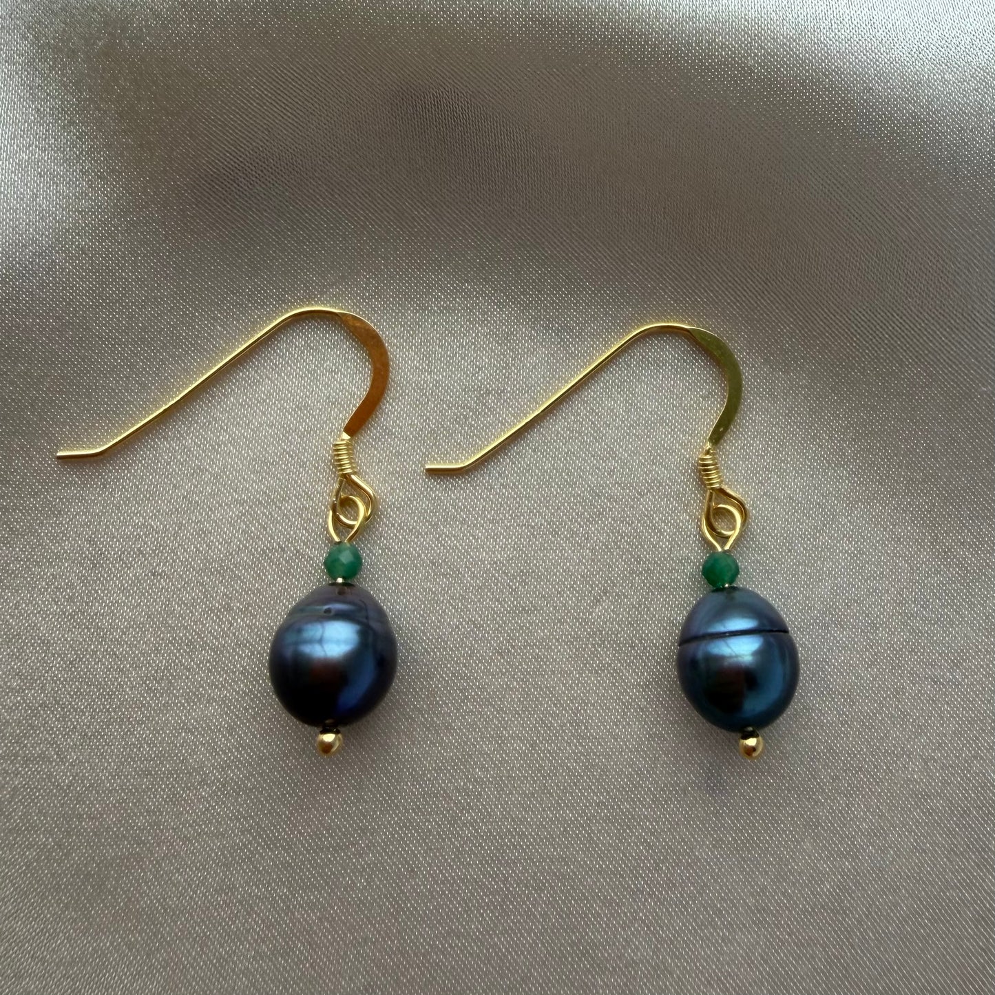 Gold vermeil sterling silver freshwater pearl and emerald earrings