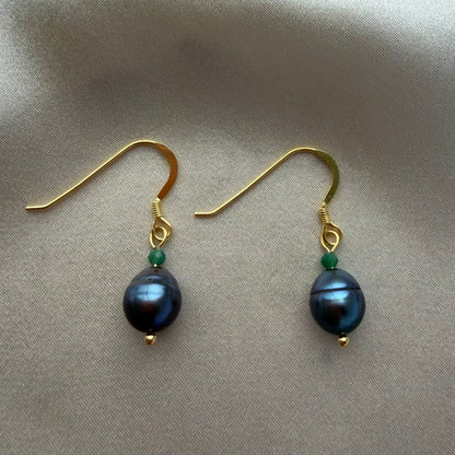 Gold vermeil sterling silver freshwater pearl and emerald earrings