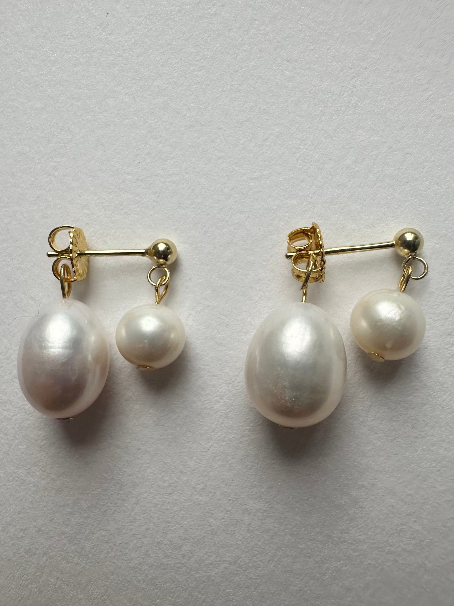 Double pearl sterling silver stud earrings