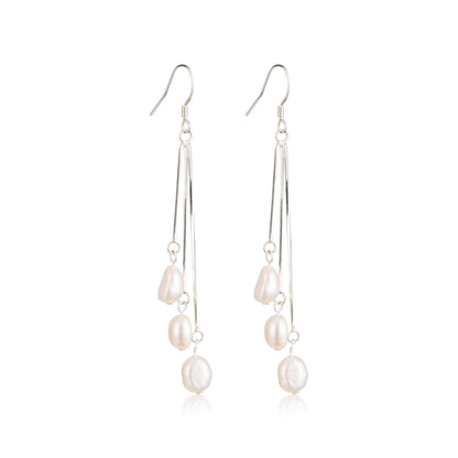 Long pearl sterling silver earrings