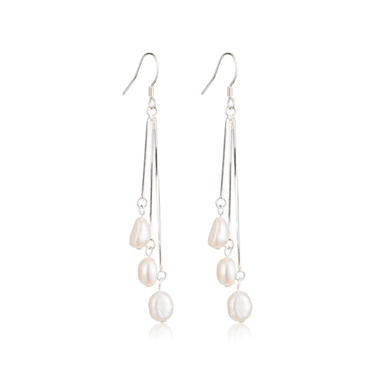 Long pearl sterling silver earrings