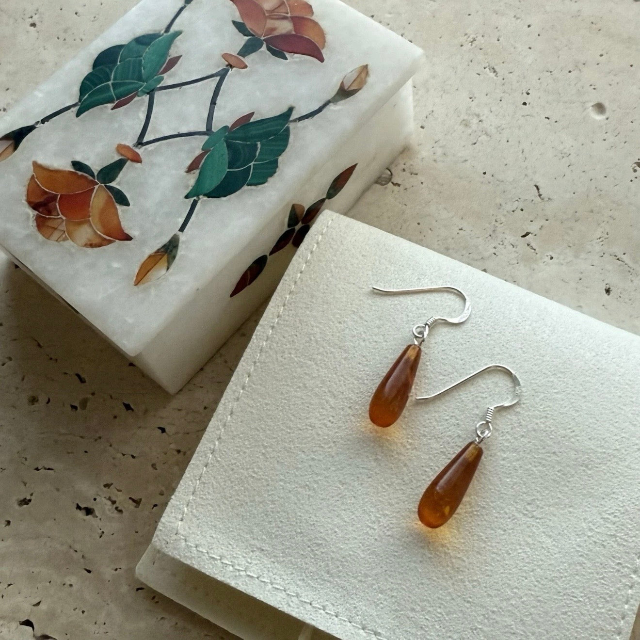 Amber sterling silver hook earrings