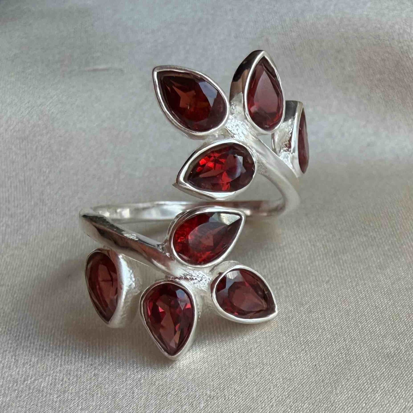 Garnet resizeable sterling silver ring