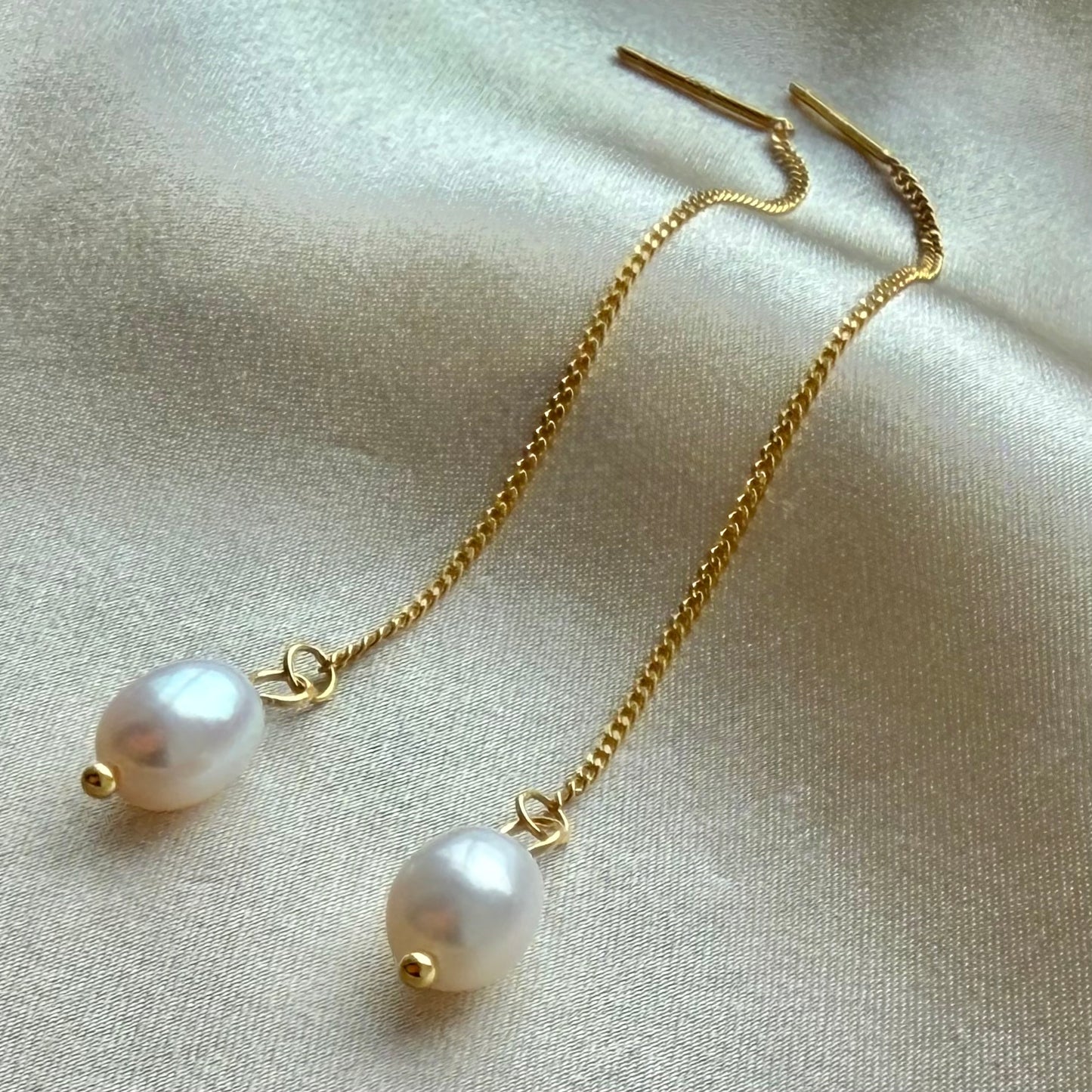 Gold Plated Sterling Silver Freshwater Pearl Threader Earrings