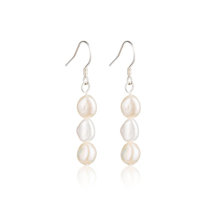 Three baroque pearl sterling silver drop hook earrings