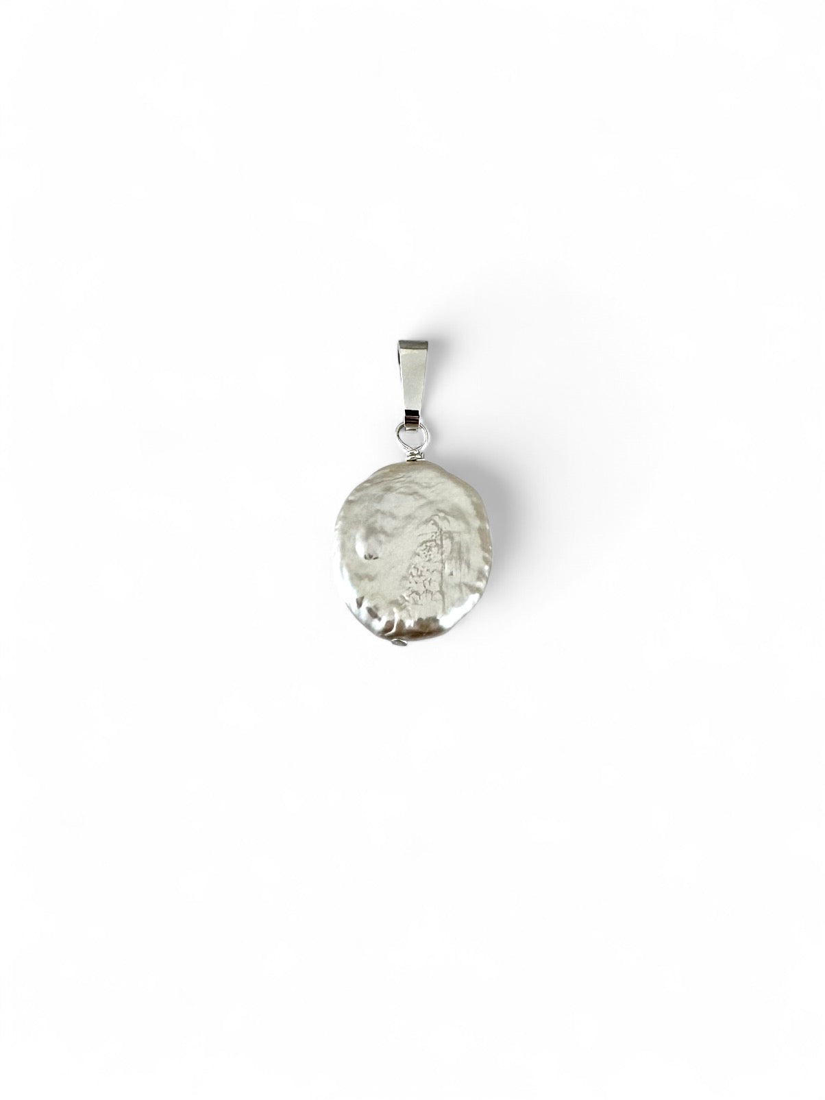 Oval silver keshi pearl pendant