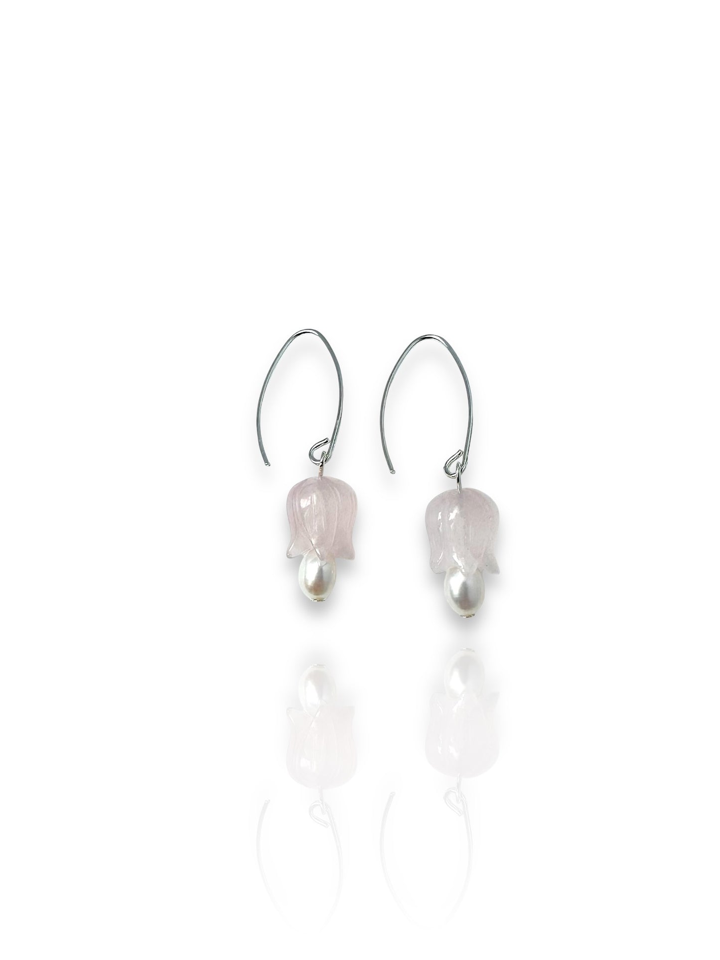 Rose quartz and pearl tulip earrings